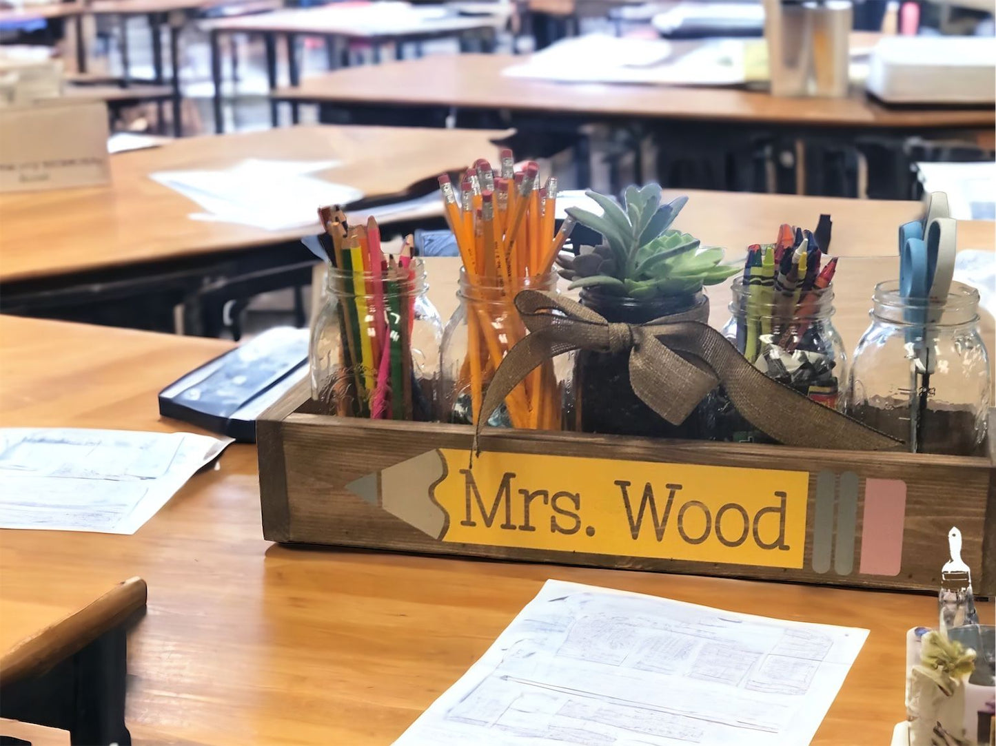 Personalized Teacher Pencil Wood Desk Box