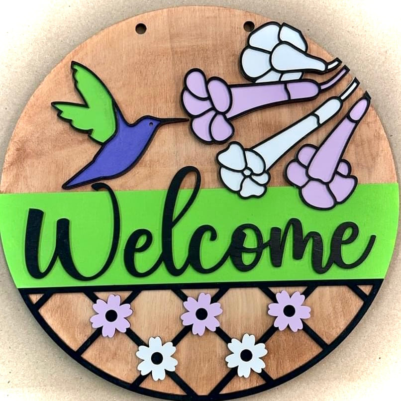 WELCOME HUMMING BIRD 3D DOOR HANGER DESIGN 2857