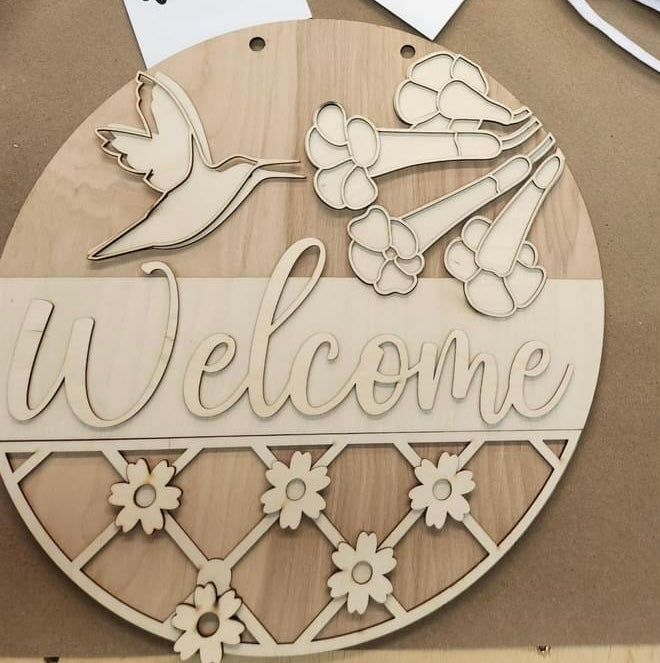 WELCOME HUMMING BIRD 3D DOOR HANGER DESIGN 2857