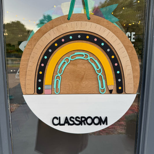 Personalized Teacher School Supply Rainbow Door Hanger