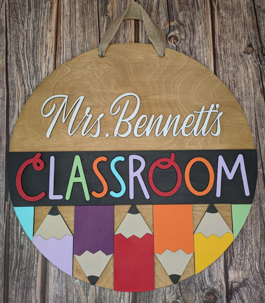 Personalized Teacher Colored Pencils Door Hanger