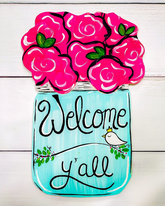 MASON JAR WELCOME YALL DOOR HANGER DESIGN 245