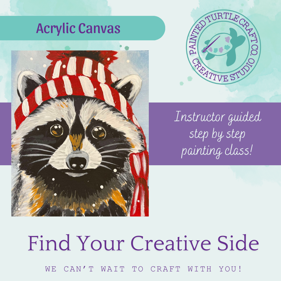 Cozy Raccoon Acrylic Canvas Paint & Sip Wednesday January 7th @6pm