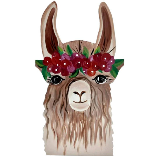 Llama Head with Flowers Door Hanger