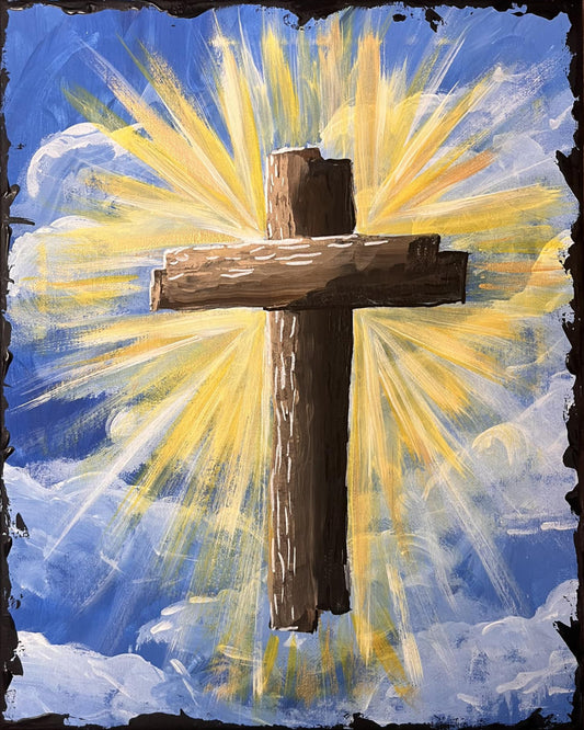 OLD RUGGED CROSS WITH SKY BACKGROUND