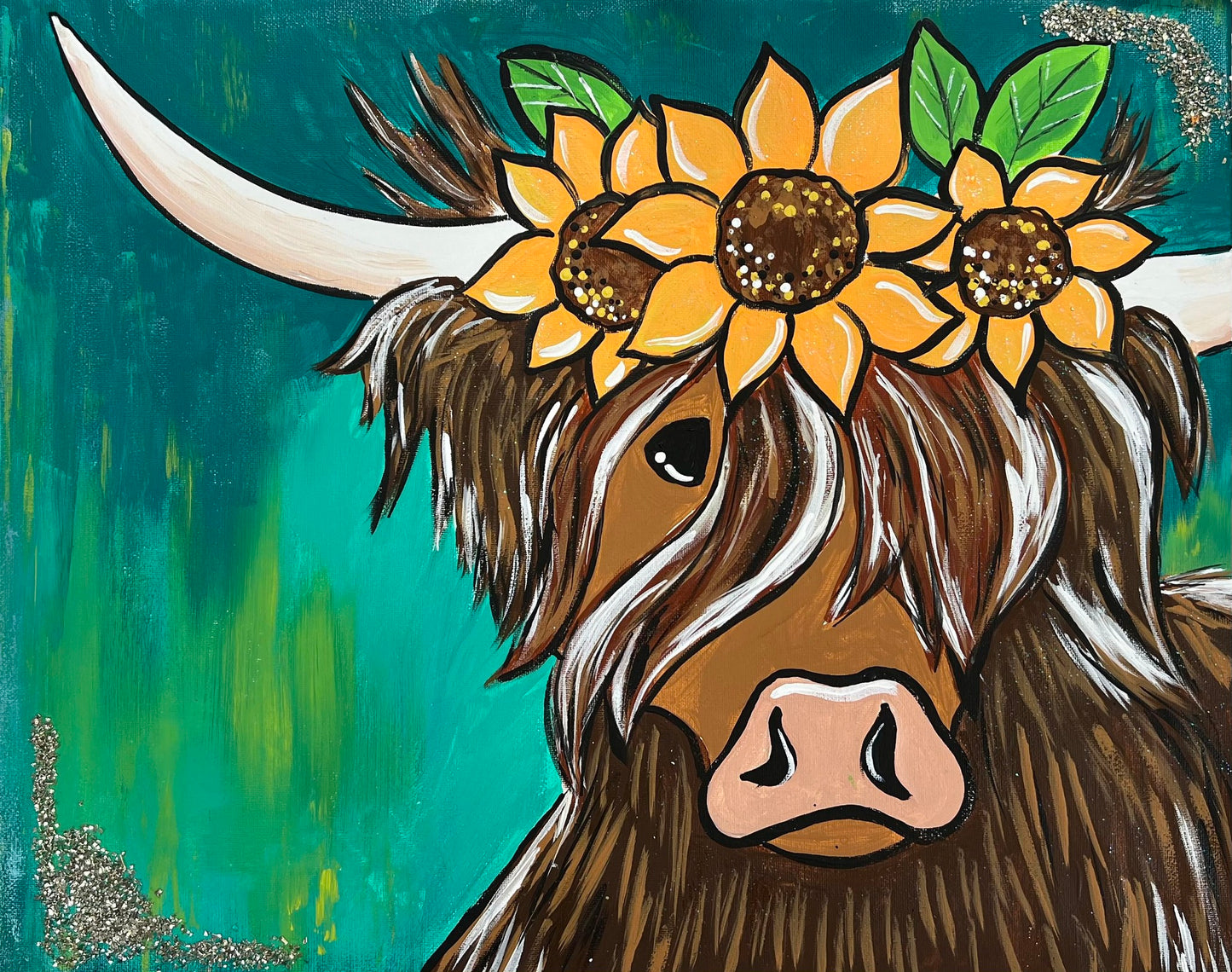 Sunflower Highland Cow