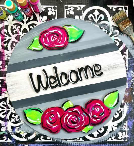 Welcome with Flowers Door Hanger